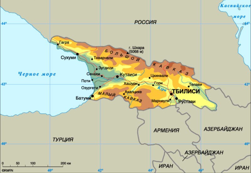 Расположение Грузии на карте