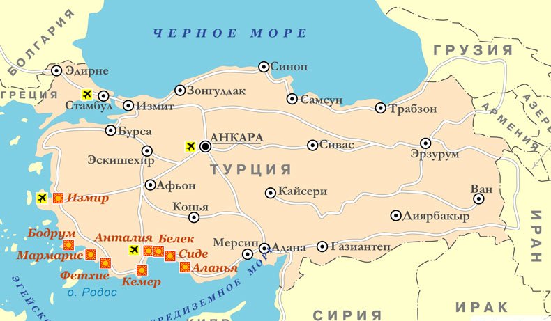 Карта курортов Турции - БЕЛФРЕШ